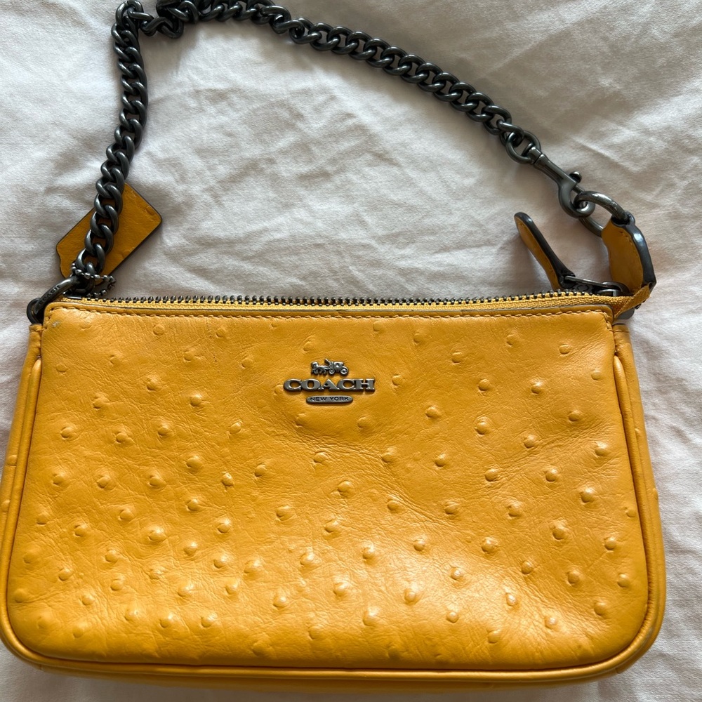 Coach Yellow Mini Bag with Ostrich-Embossed Leather